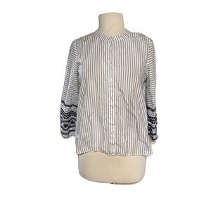 Madewell Pin Striped Embroidered Sleeve Shirt Button-up M Office Work Beachy